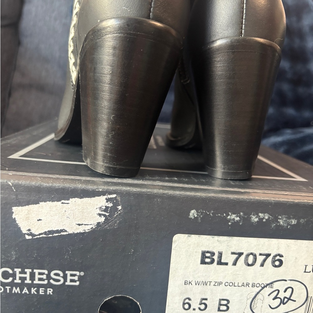 Lucchese Michelle Black and White Zip Collar Booties - Picture 13 of 16